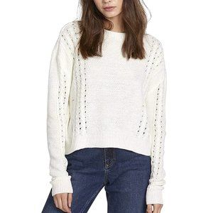 Volcom Women's Cable Bodied Boxy Fit Crew Neck Sweater, Cream Size